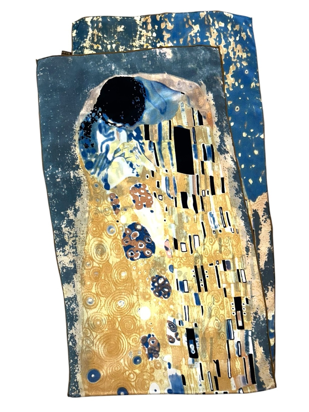 Gustav Klimt The Kiss Art Print 100% Silk Oblong Scarf Blue Gold 62x16